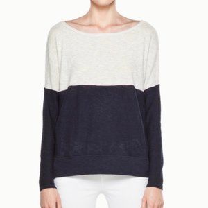 VINCE Color Block Navy White Lightweight Cotton Sweater